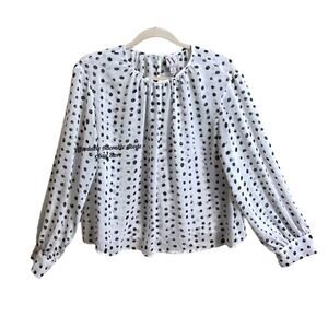Worthington Blouse Women's Size M White & Black Polka Dot Long Sleeve Sheer